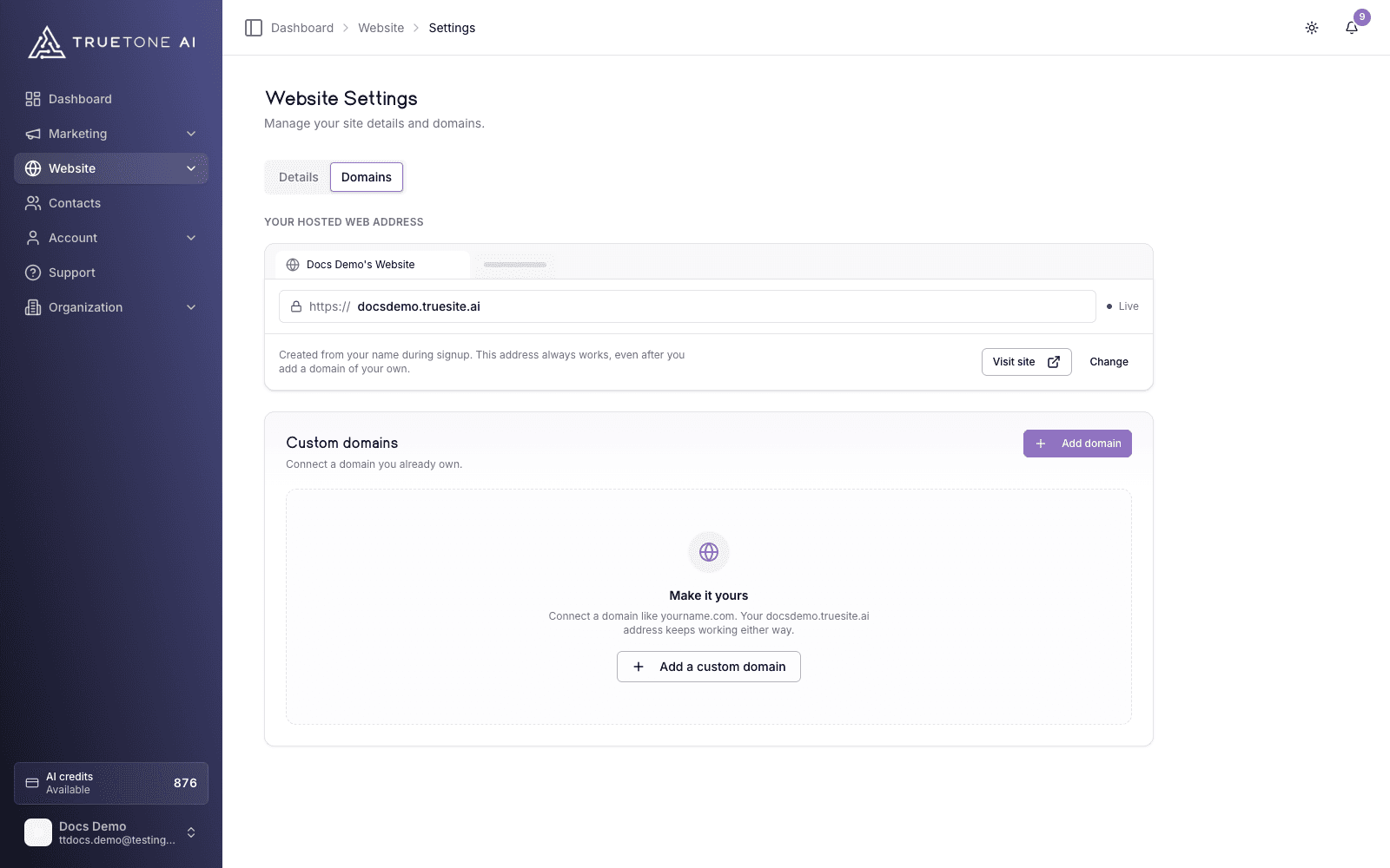 Connecting a custom domain, under site settings.