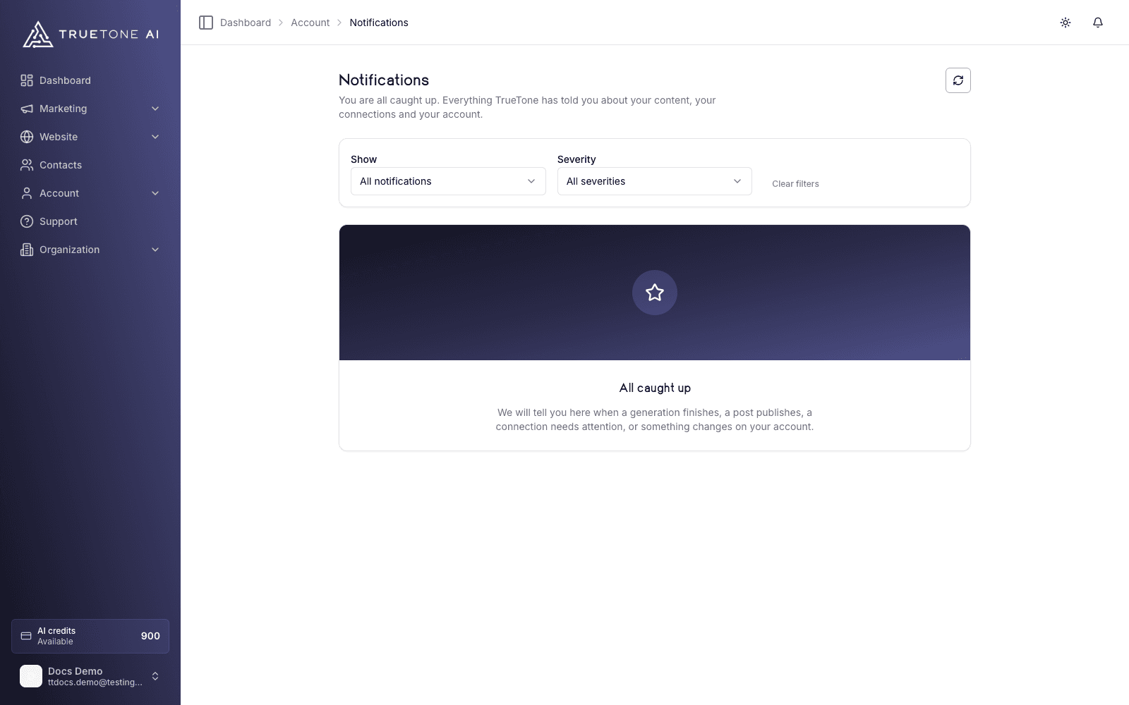 The Notifications page.