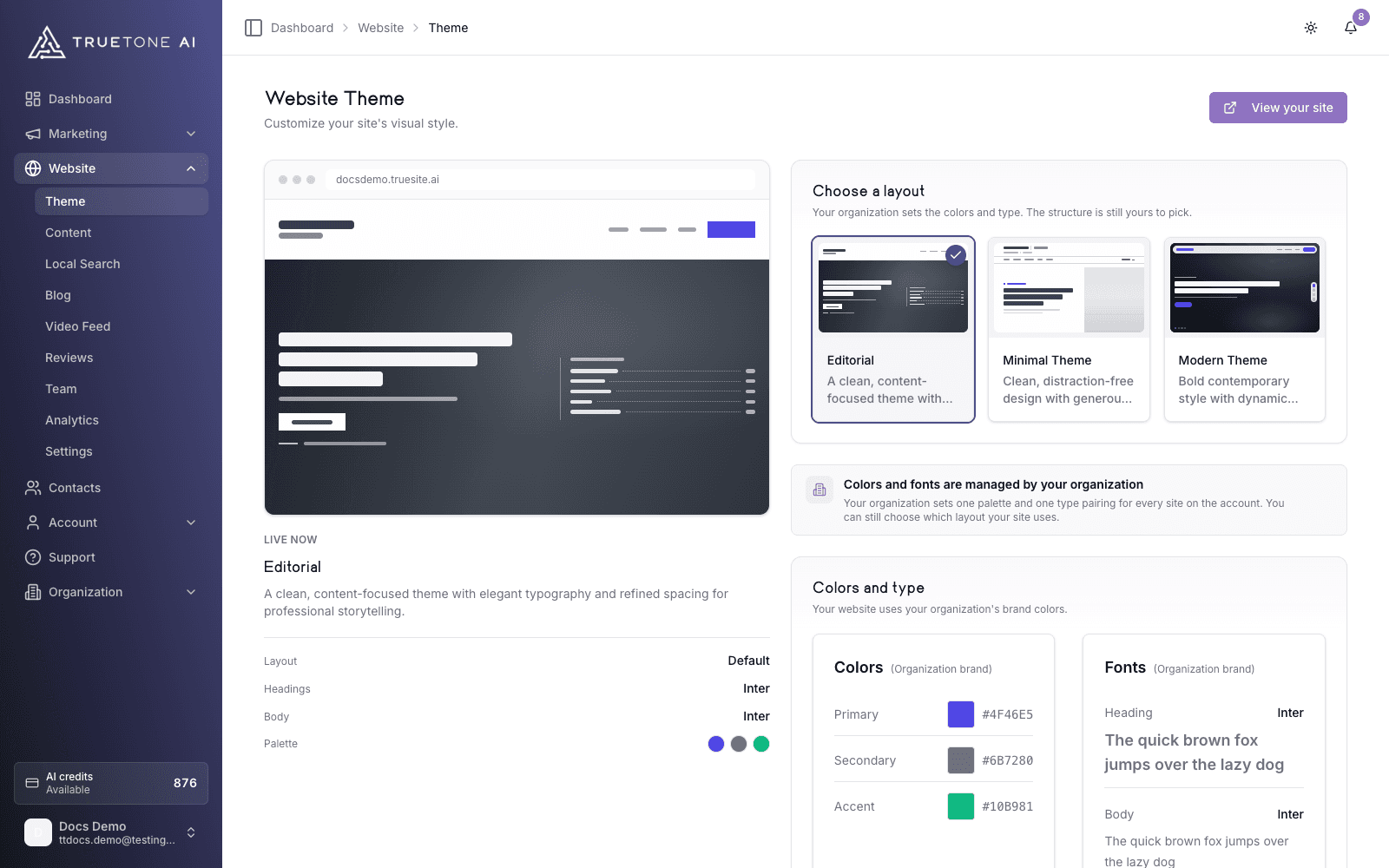 Setting your site theme.