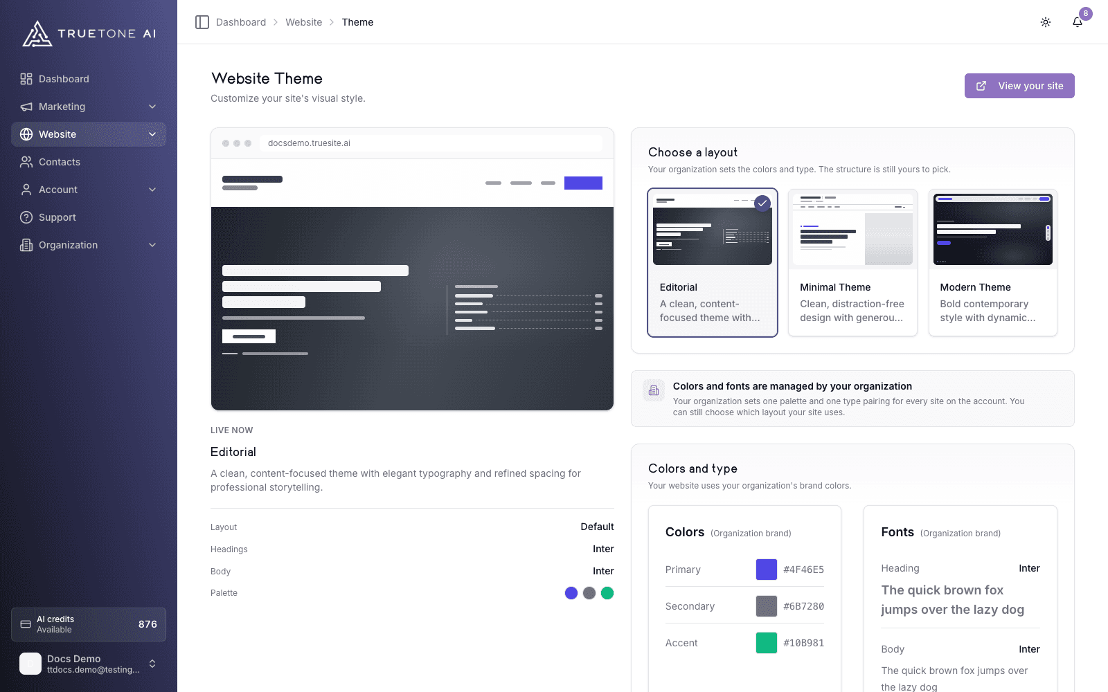 The hosted website workspace.